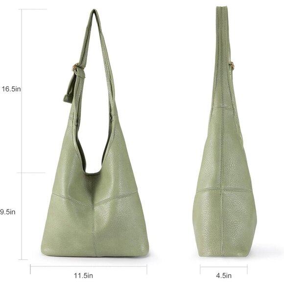 Women Green Imported Vegan Leather Ultra Soft Foldable Shoulder Slouchy Bag - Picture 5 of 6